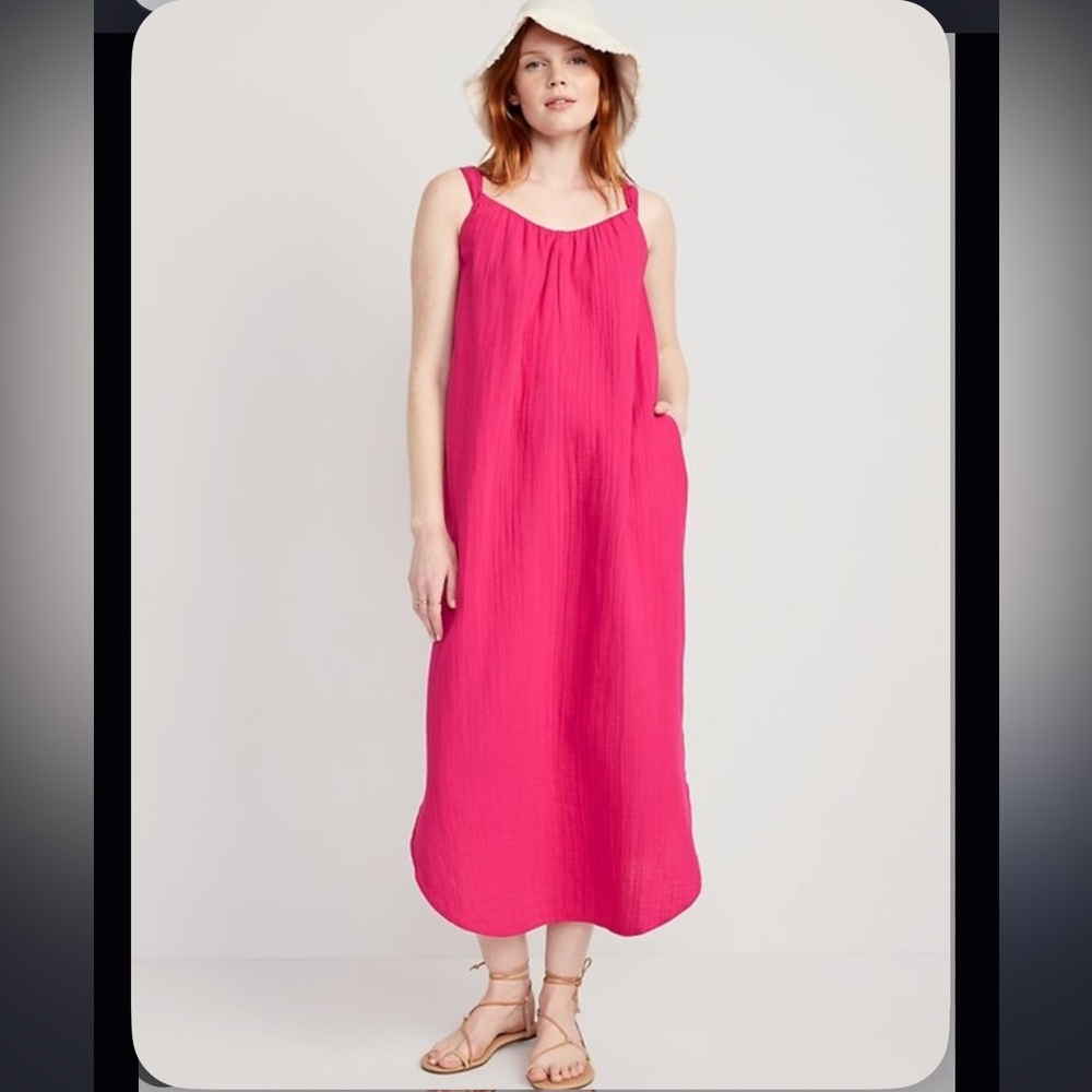 Old Navy Sleeveless Shirred Pink Maxi Dress - NWT